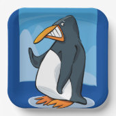 Funny Angry Pinguin Cartoon Cool Waving Pappteller (Vorderseite)