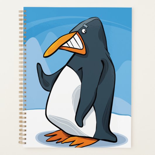 Funny Angry Pinguin Cartoon Cool Waving Planer (Vorderseite)