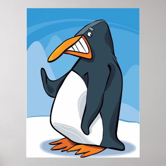 Funny Angry Pinguin Cartoon Cool Waving Poster (Vorne)
