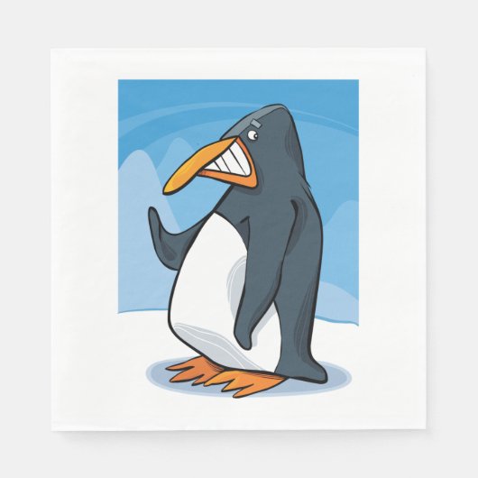 Funny Angry Pinguin Cartoon Cool Waving Serviette (Vorderseite)