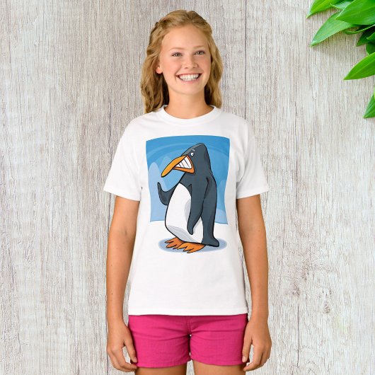 Funny Angry Pinguin Cartoon Cool Waving T-Shirt