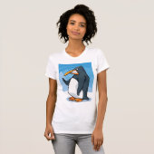 Funny Angry Pinguin Cartoon Cool Waving T-Shirt (Vorne ganz)