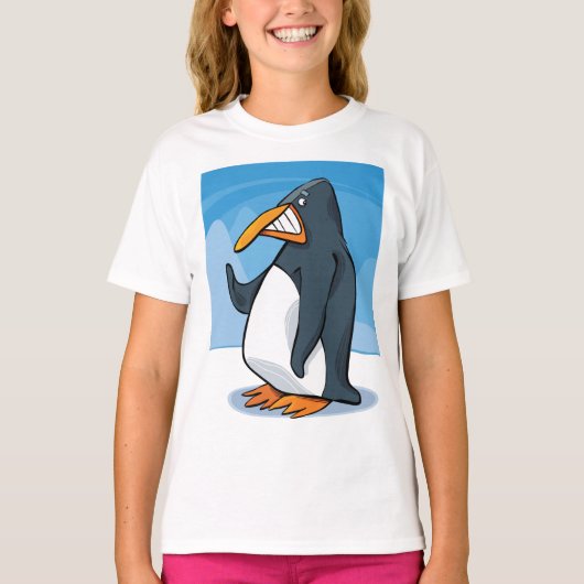 Funny Angry Pinguin Cartoon Cool Waving T-Shirt (Vorderseite)
