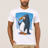 Funny Angry Pinguin Cartoon Cool Waving T-Shirt (Vorderseite)