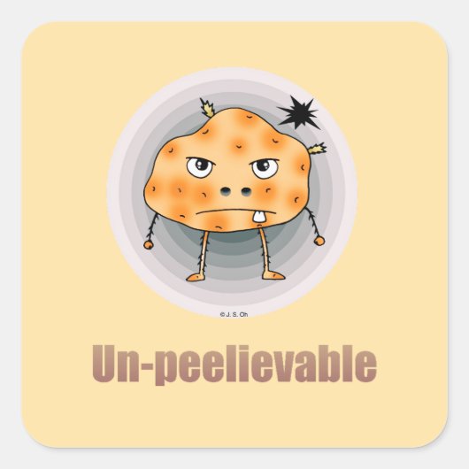 Funny Angry Potato – Un-peelievable Art Quadratischer Aufkleber (Vorderseite)