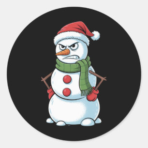 Funny Angry Snowman Weihnachten mit Weihnachtsmann Runder Aufkleber
