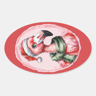 Funny Animal Christmas Favorites - Flamingo 1 Ovaler Aufkleber
