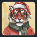 Funny Animal Christmas Favorites - Tiger 1 Quadratischer Aufkleber<br><div class="desc">Funny Animal Christmas design von EDDA Froehlich / EDDArt | Unsere Tiere Favoriten mit Santa Outfit bringen Freude und eine Idee für alle, die lustige Tiere, Weihnachtsgrüße auch für freie Spirituosen, Weihnachtsliebhaber, glückliche Menschen, Fans von Weihnachtsdekorationen. Dieses lustige Weihnachtsdesign ist auffallend und könnte auf fröhliche Weise Aufmerksamkeit erlangen. Zeigen Sie...</div>