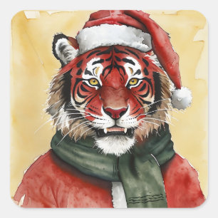 Funny Animal Christmas Favorites - Tiger 1 Quadratischer Aufkleber