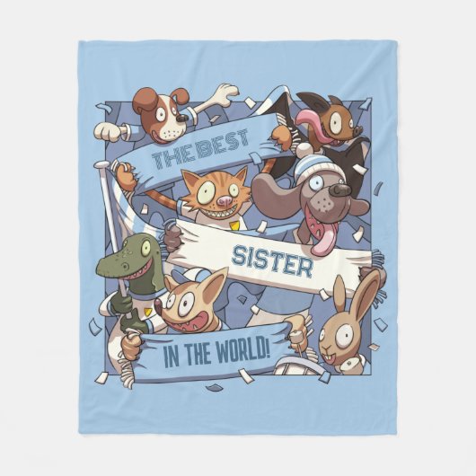 Funny Animal Fans Best Sister Sports Crowd Cartoon Fleecedecke (Vorderseite)