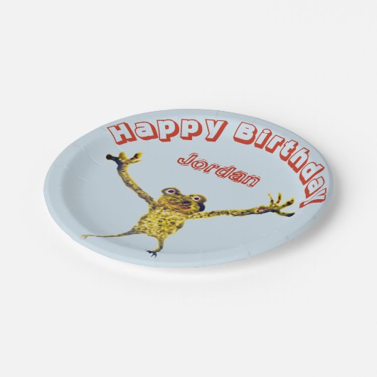 Funny Animal Frog Birthday Pappteller (Schrägansicht)