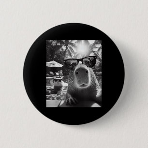 Funny Animal Swimming Pool Capybara Selfie mit Ca Button