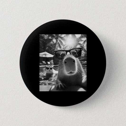 Funny Animal Swimming Pool Capybara Selfie mit Ca Button (Vorderseite)