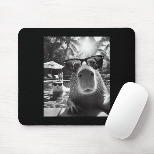 Funny Animal Swimming Pool Capybara Selfie mit Ca Mousepad (Mit Mouse)
