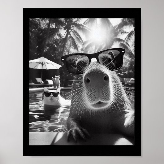 Funny Animal Swimming Pool Capybara Selfie mit Ca Poster (Vorne)