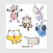 Funny Animal vinyl Sticker Pack Silly Cartoons (Blatt)