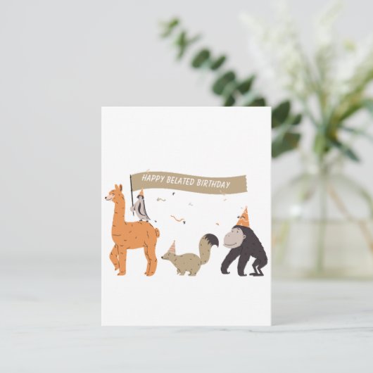 Funny Animals Belated Birthday Card (Stehend Vorderseite)