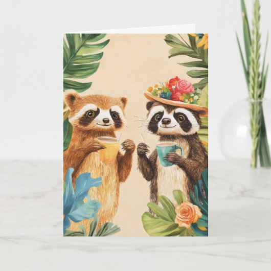 Funny Animals Exotic Blume Feiertagskarte (Vorderseite)