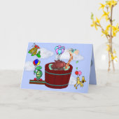 Funny Animals Flying on "Just Weil" "Hi" Card Karte (Gelbe Blume)