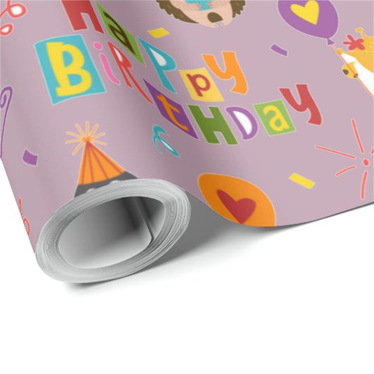 Funny Animals Happy Birthday Geschenkpapier (Rolleneckpunkt)