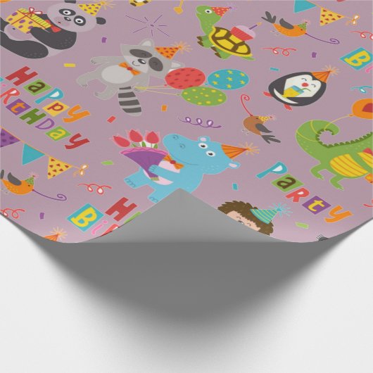 Funny Animals Happy Birthday Geschenkpapier (Ecke)