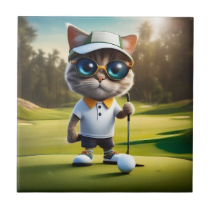 Funny Animated Cat Golf Player, Fliese
