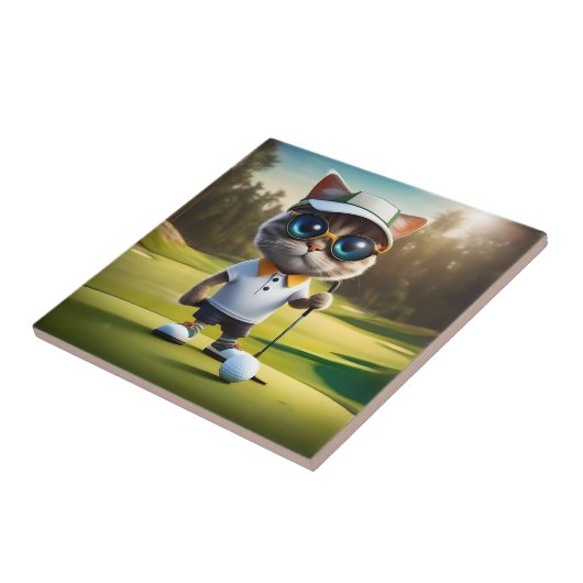 Funny Animated Cat Golf Player, Fliese (Seite)