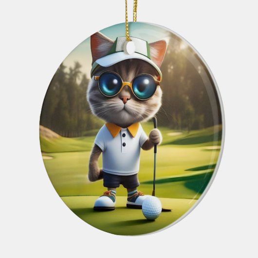 Funny Animated Cat Golf Player, Keramik Ornament (Links)