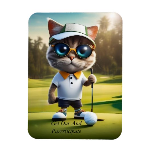Funny Animated Cat Golf Player, Magnet (Vertikal)