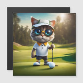 Funny Animated Cat Golf Player, Magnetkarte (Vorne/Hinten)