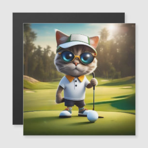 Funny Animated Cat Golf Player, Magnetkarte