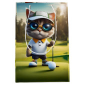 Funny Animated Cat Golf Player, Mittlere Geschenktüte (Vorderseite)