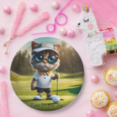 Funny Animated Cat Golf Player, Pappteller (Party)