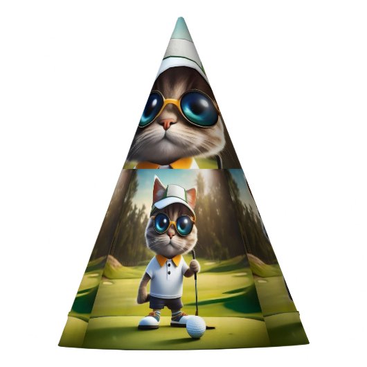 Funny Animated Cat Golf Player, Partyhütchen (Vorderseite)