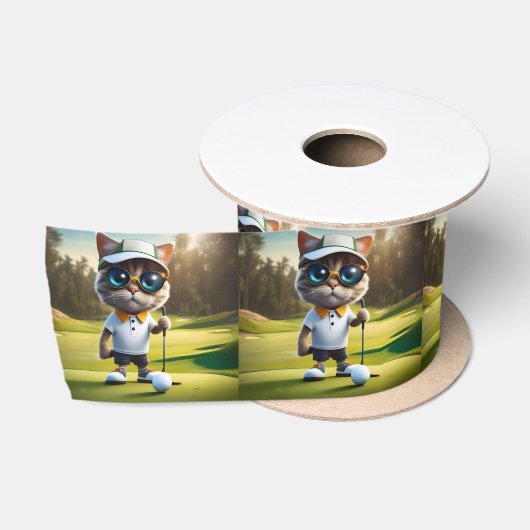 Funny Animated Cat Golf Player, Satinband (Spule)