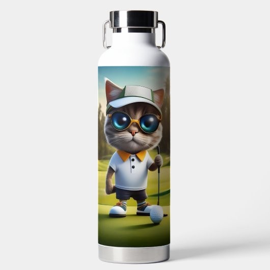 Funny Animated Cat Golf Player, Trinkflasche (Vorderseite)
