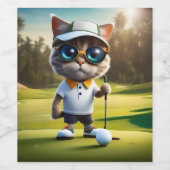 Funny Animated Cat Golf Player, Weinetikett (Einzelnes Label)