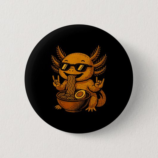 Funny Anime Kawaii Axolotl Eating Ramen Graphic Te Button (Vorderseite)