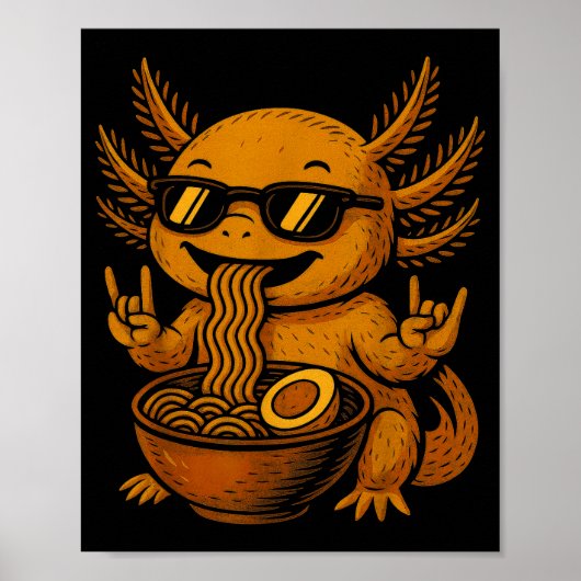 Funny Anime Kawaii Axolotl Eating Ramen Graphic Te Poster (Vorne)