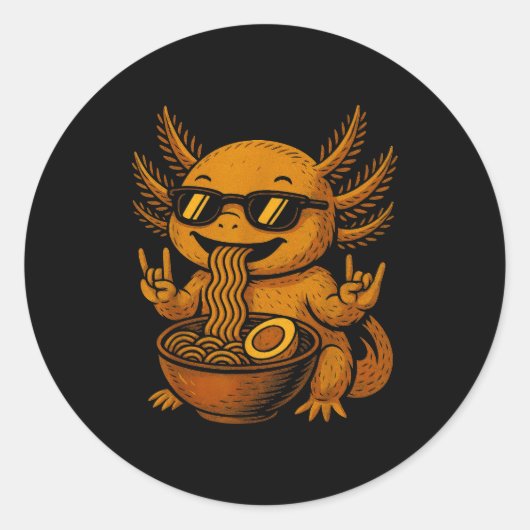 Funny Anime Kawaii Axolotl Eating Ramen Graphic Te Runder Aufkleber (Vorderseite)
