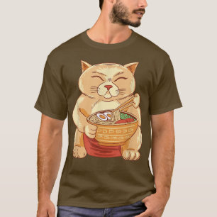 Funny Anime Sumo Cat Eats Ramen Noodles Kawaii T-Shirt