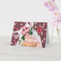 Funny Anniversary Card Gentleman Pig mit Rose