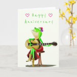 Funny Anniversary Card Happy Frog Guitar Player Karte<br><div class="desc">Gitarrenspieler Party Frog Funny Anniversary Cards Cartoon MIGNED Painting Design - Anpassbar</div>