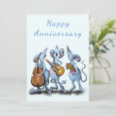 Funny Anniversary Card Mouse Music Band (Stehend Vorderseite)