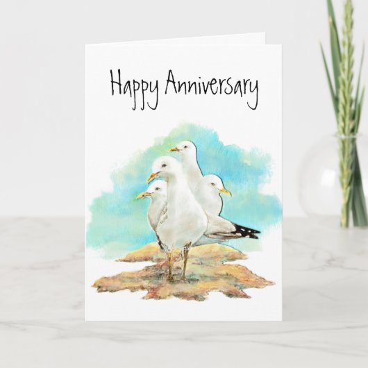 Funny Anniversary, From Group of Seagulls, birds Karte (Vorderseite)