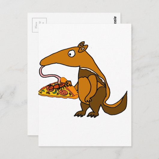 Funny Anteater isst Pizza Cartoon Postkarte (Vorne/Hinten)