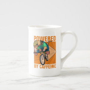 Funny Anteater Powered by Coffein Cyclist Cartoon Porzellantasse