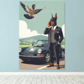 Funny anthropomorphic Doberman Pinscher dog Leinwanddruck (Insitu (Holzboden))