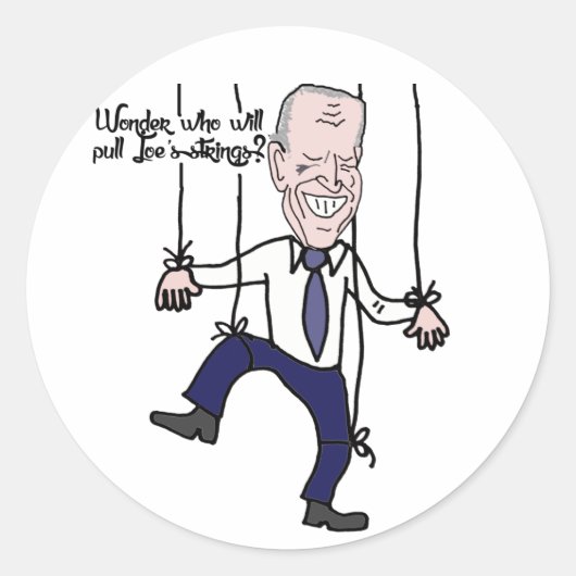 Funny Anti Joe Biden Puppet Politischer Cartoon Runder Aufkleber (Vorderseite)