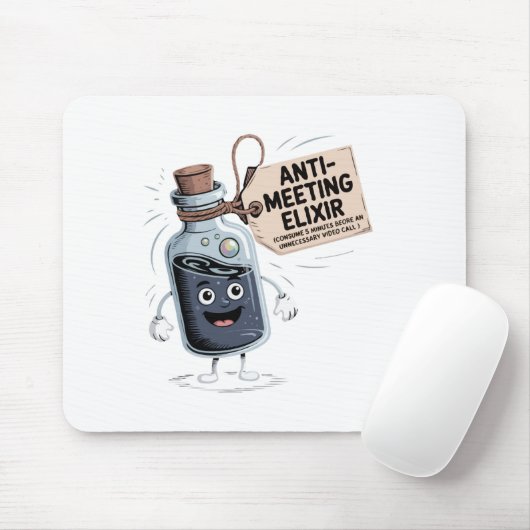 Funny Anti-Meeting Elixir | Retro Cartoon Office H Mousepad (Mit Mouse)